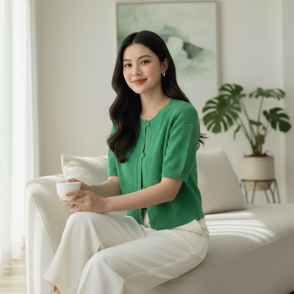 Emerald Bloom Knit Cardigan Top