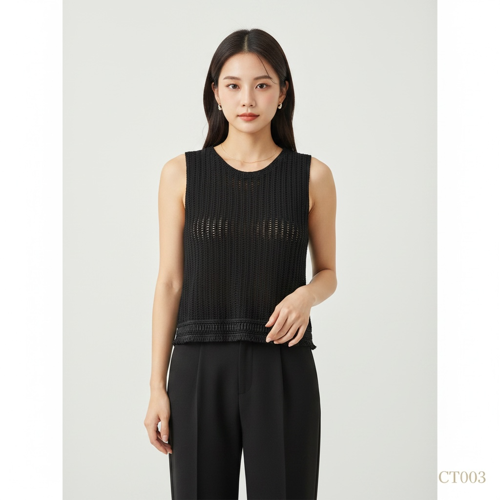 Noir Crochet Sleeveless Knit Top