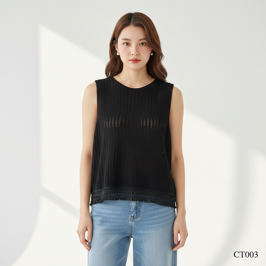 Noir Crochet Sleeveless Knit Top