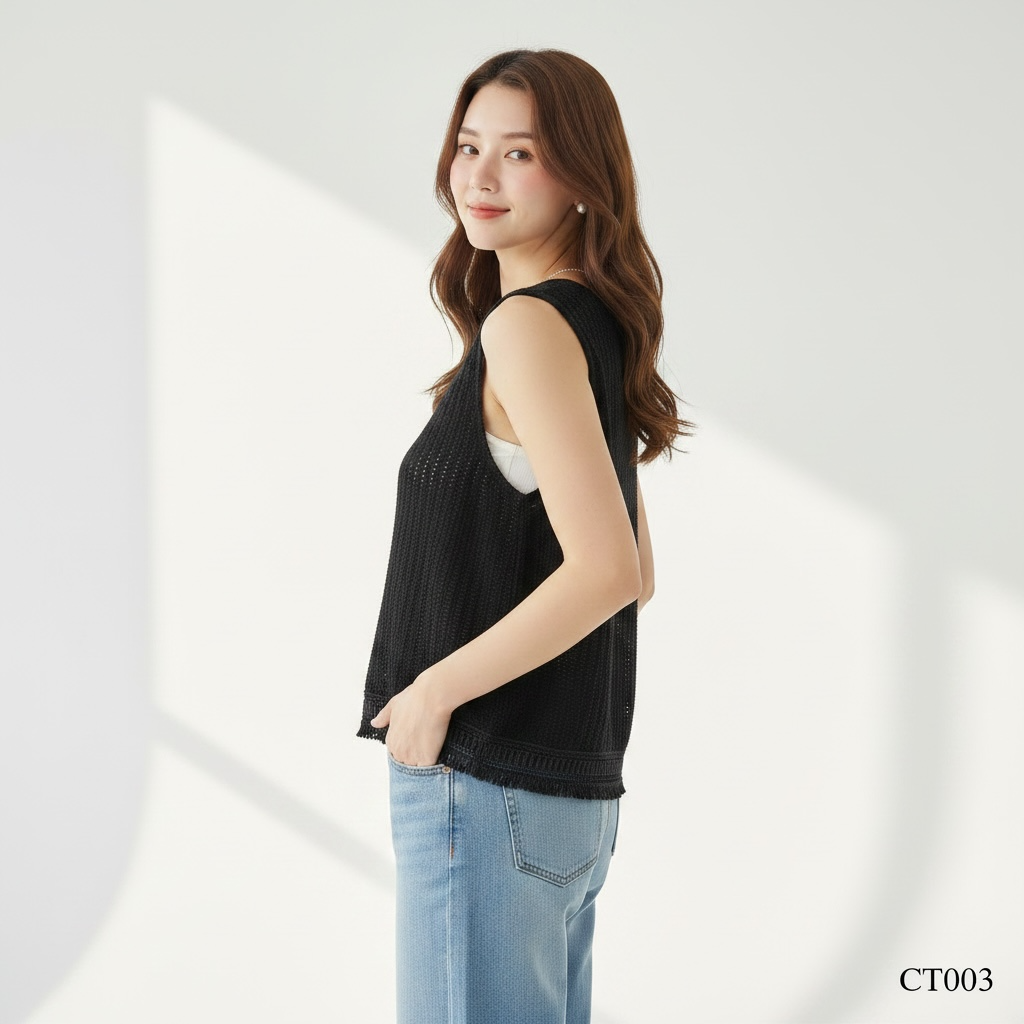 Noir Crochet Sleeveless Knit Top