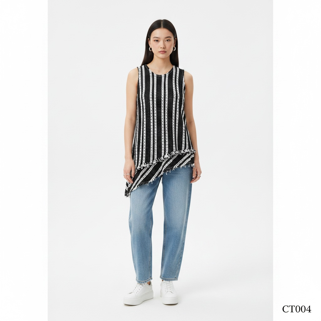 Monochrome Stripe Crochet Statement Top