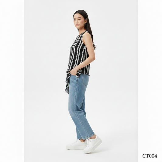 Monochrome Stripe Crochet Statement Top
