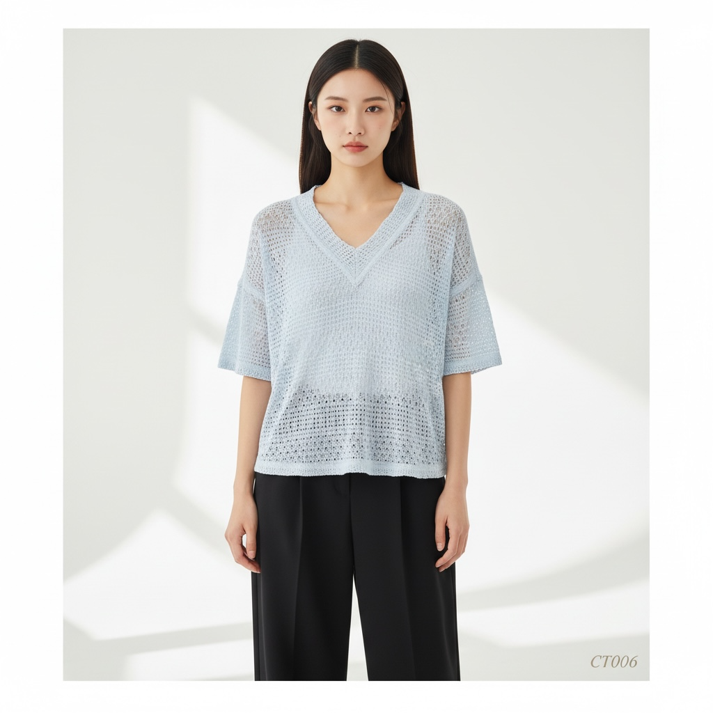 Cloud Knit V-Neck Crochet Top