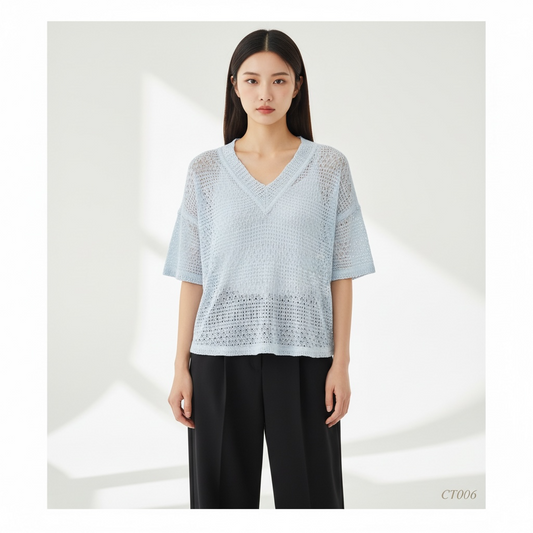Cloud Knit V-Neck Crochet Top