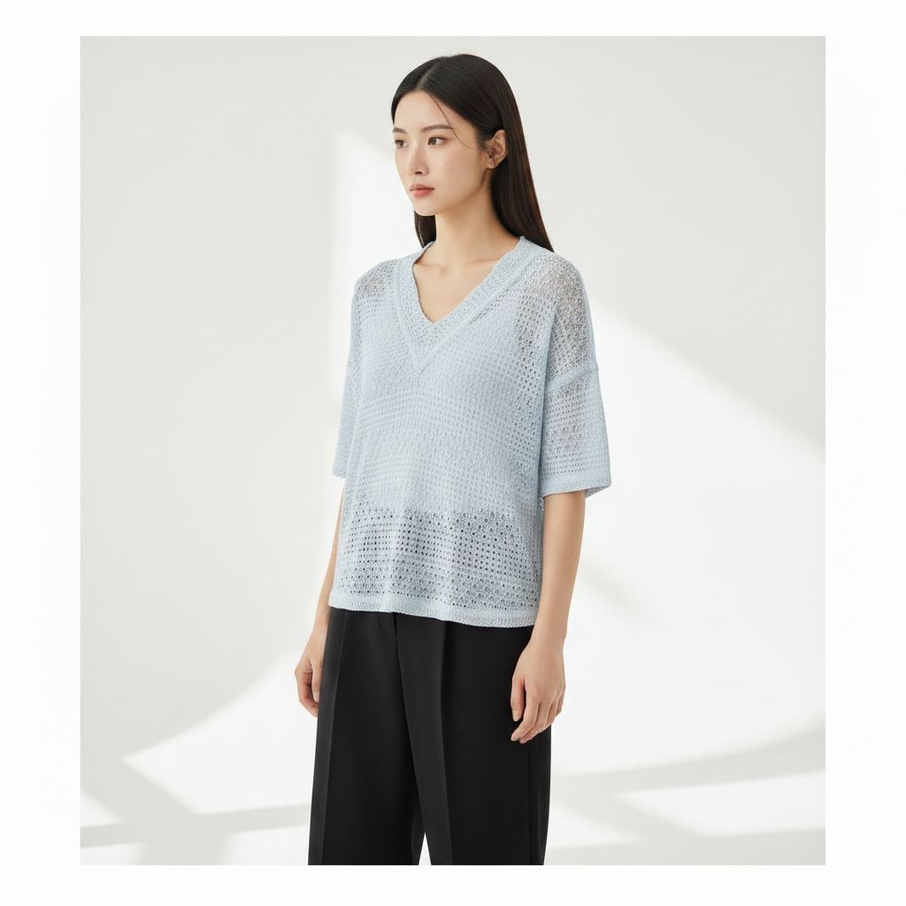 Cloud Knit V-Neck Crochet Top