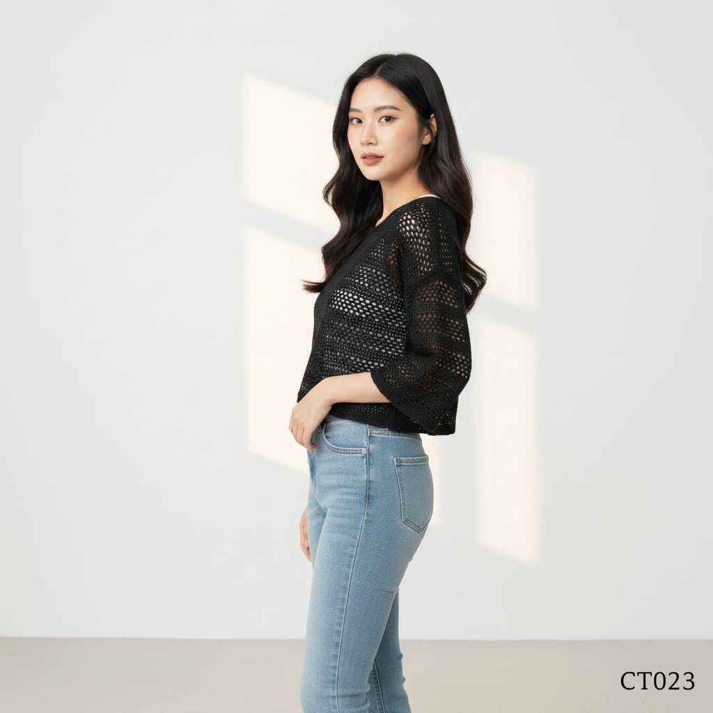 Black Open-Knit Pullover Top