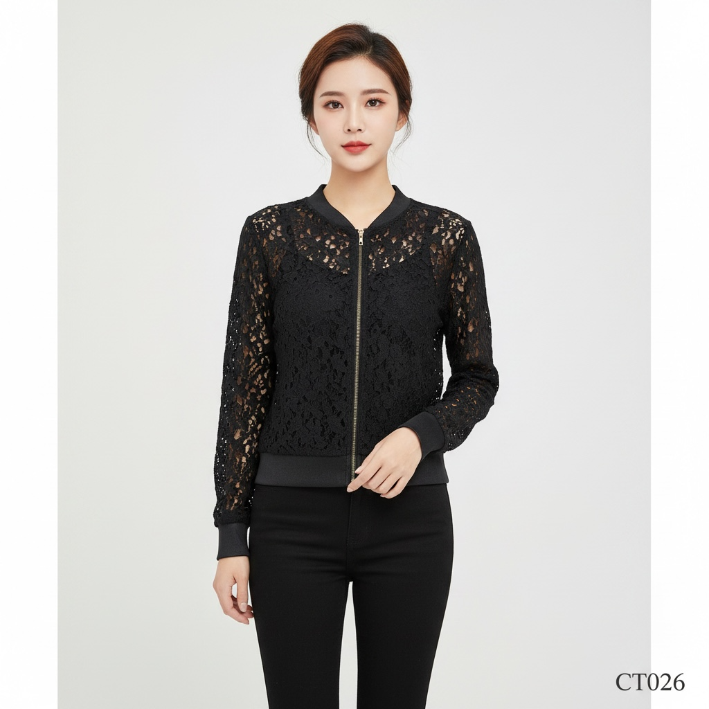 Black Lace Bomber Jacket