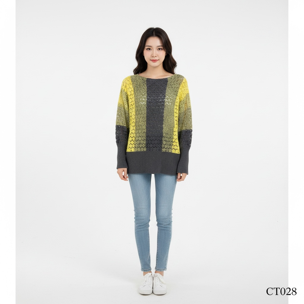 Grey Color Block Knit Sweater