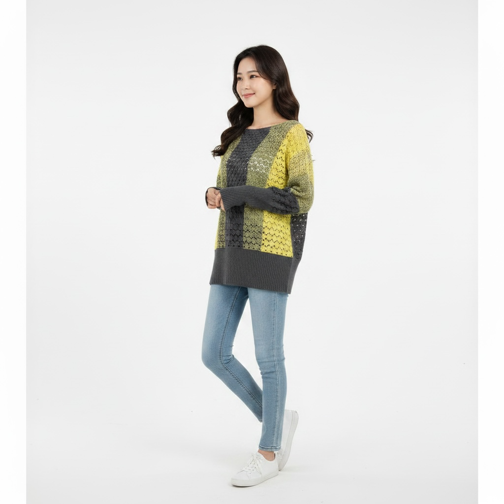 Grey Color Block Knit Sweater