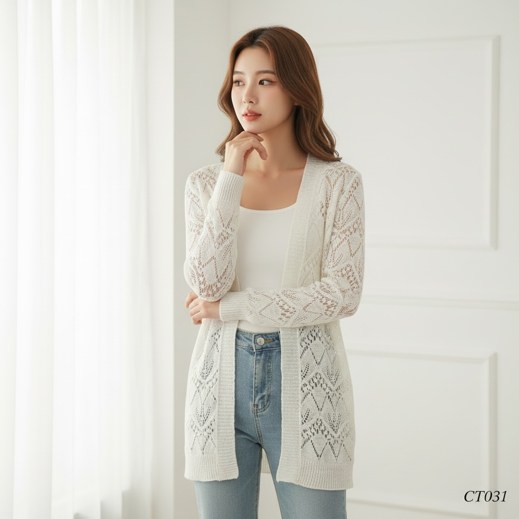 White Open Front Knit Shrug