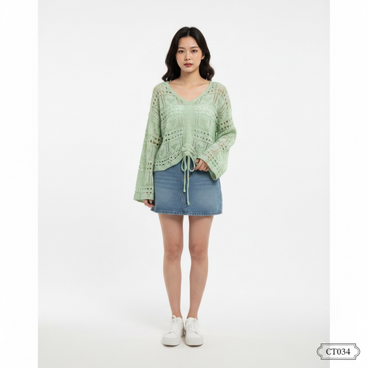 Sage Green Open Knit Top