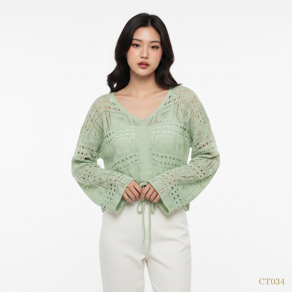 Sage Green Open Knit Top