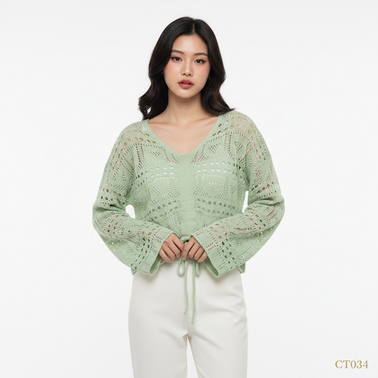 Sage Green Open Knit Top