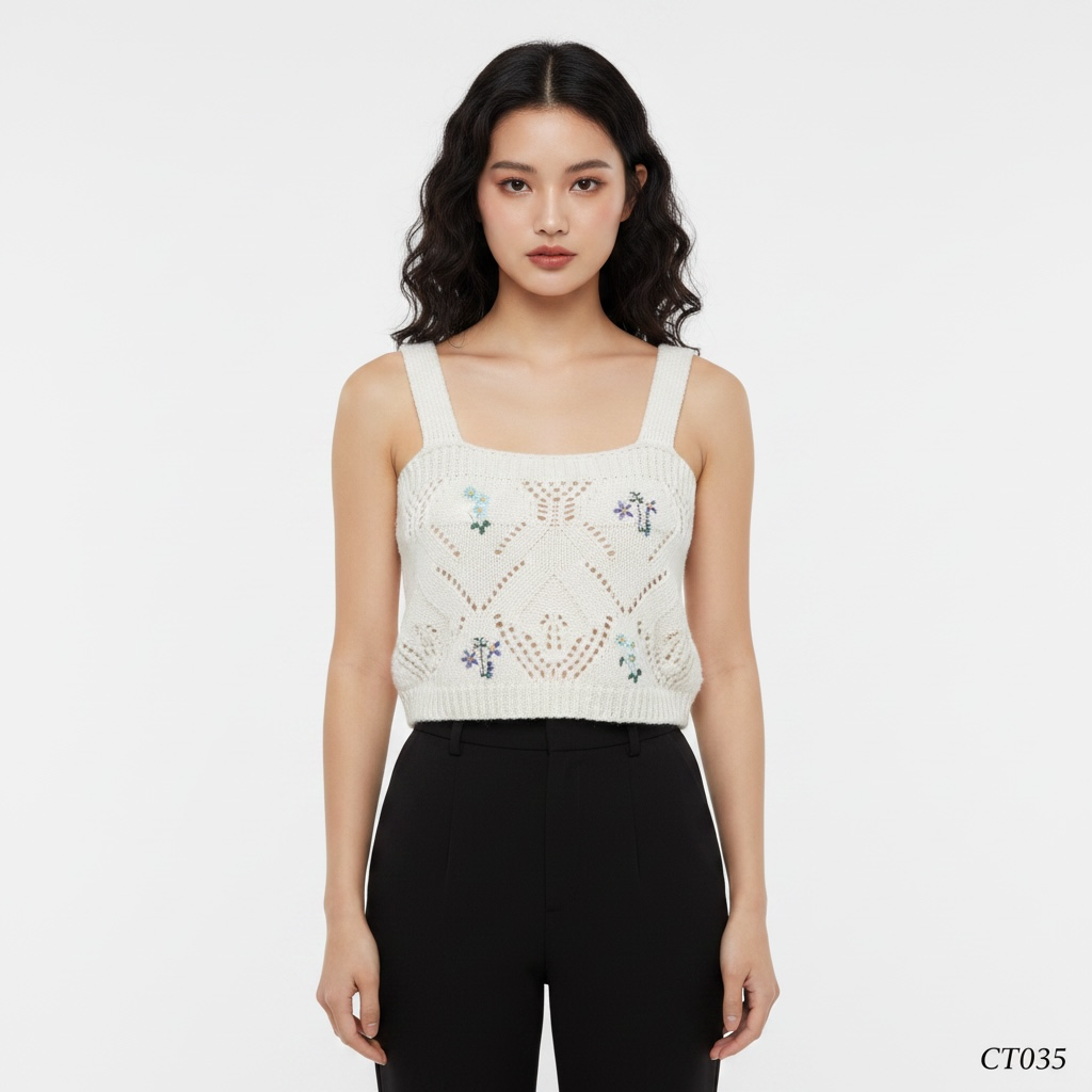 White Crochet Knit Top