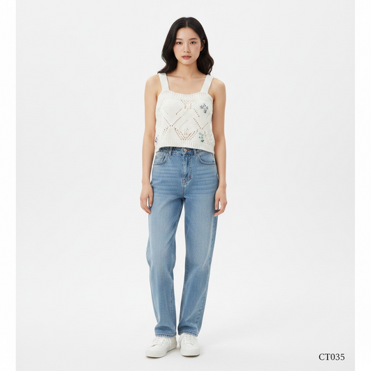 White Crochet Knit Top