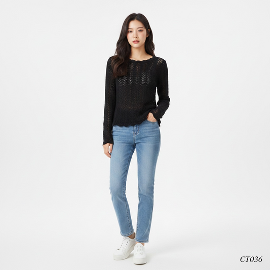 Black Crochet Knit Top | Minimal Korean Fashion Top