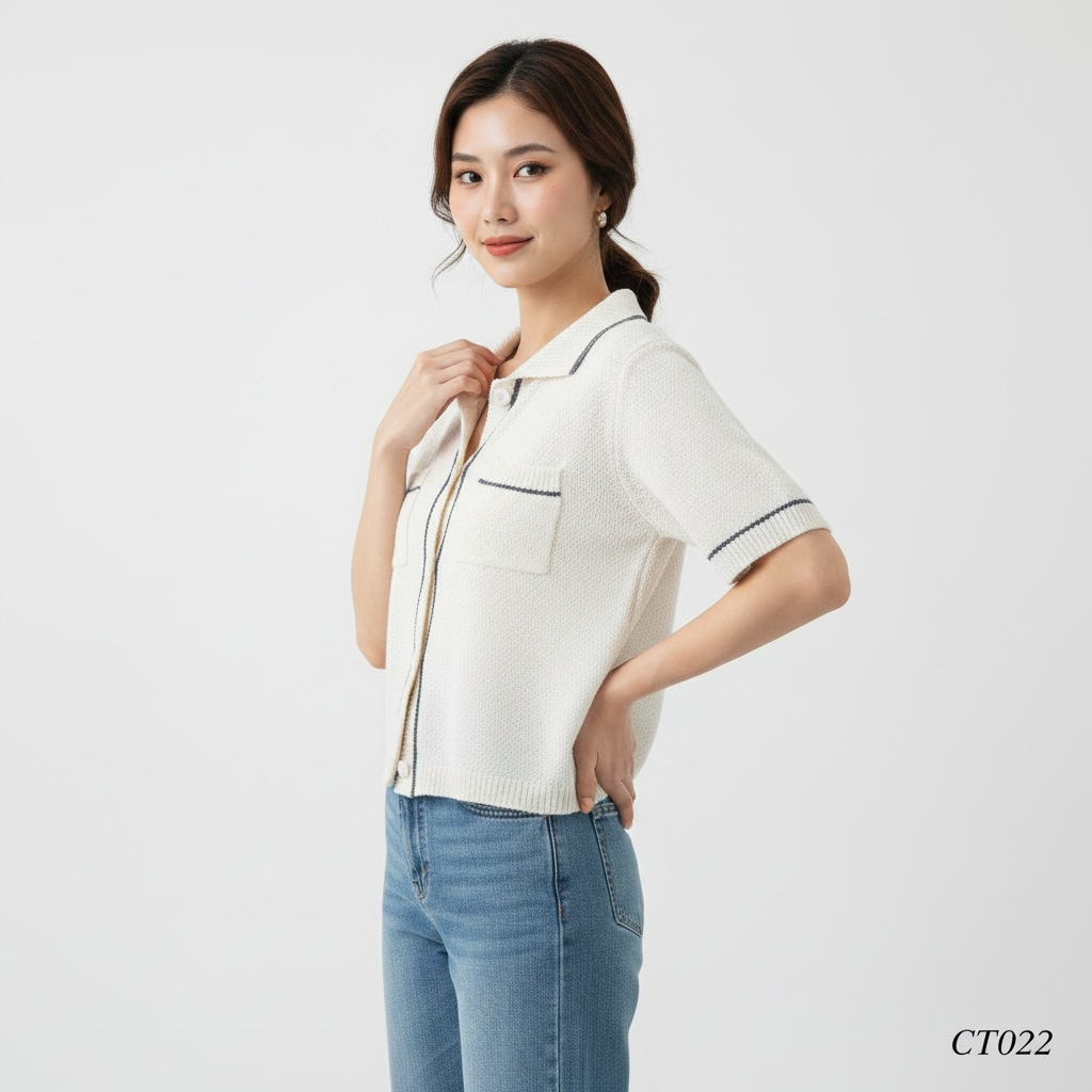 White Knit Collared Cardigan