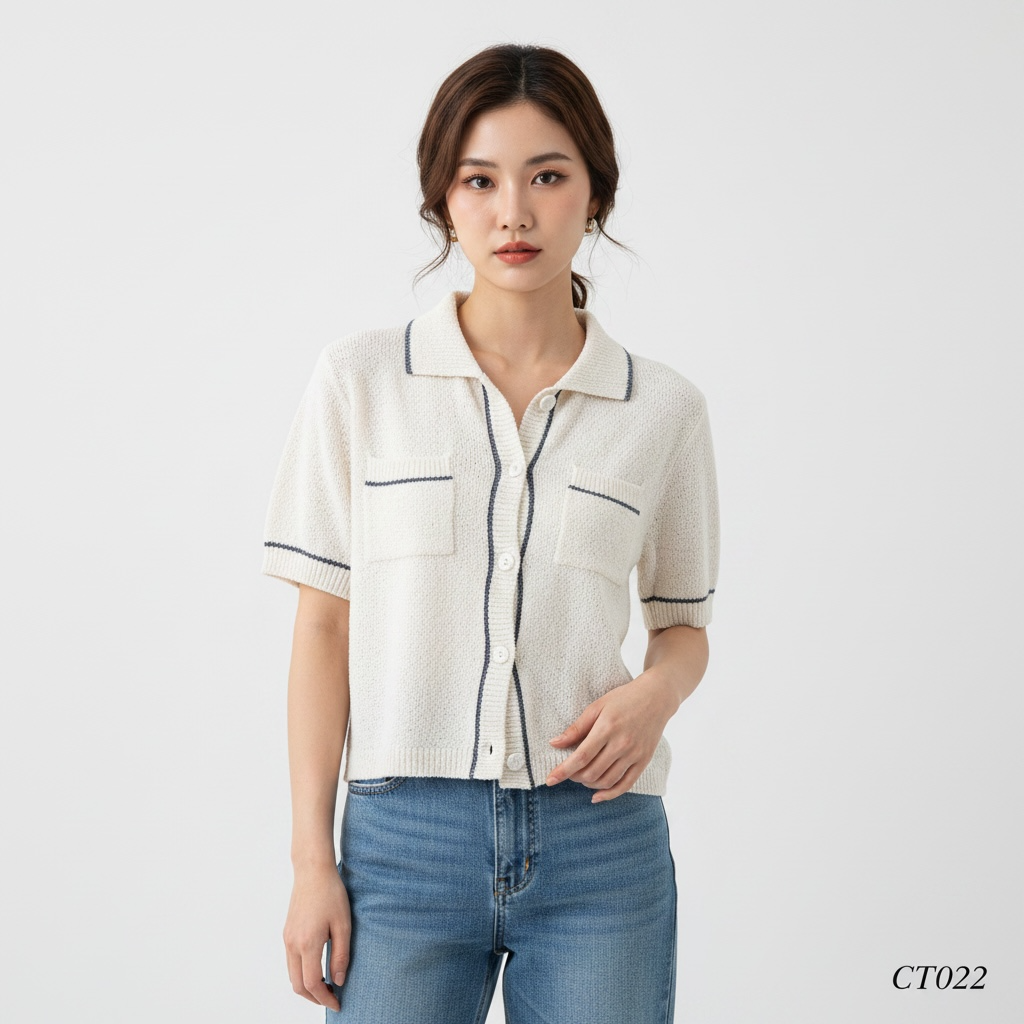 White Knit Collared Cardigan